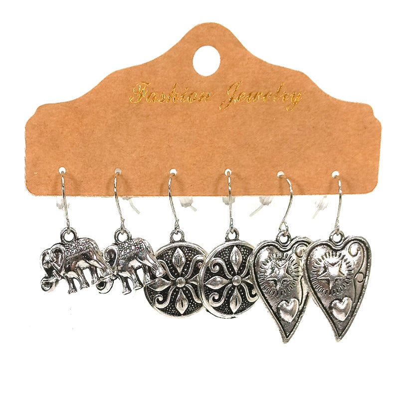 Wholesale Fashion Retro Temperament Floral Geometric Earrings